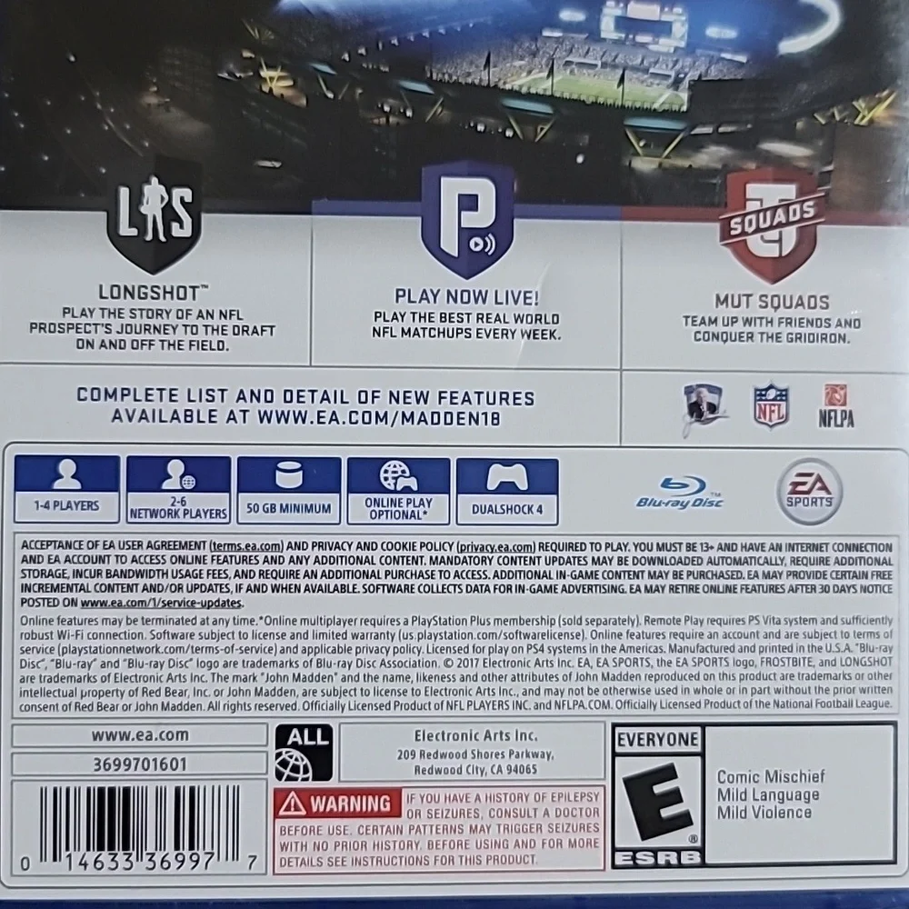 Madden NFL 18 Playstation PS4 Longshot All New Story Mode Rated Everyone